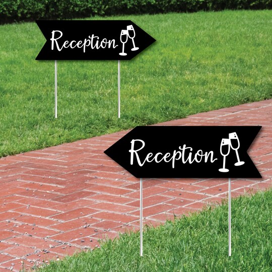 Big Dot of Happiness Black Wedding Reception Signs - Wedding Sign Arrow - Double Sided Directional Yard Signs - Set of 2 Reception Signs